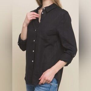 Love Tree Black Button Down Linen Shirt M Soft Lightweight Basic Casual
